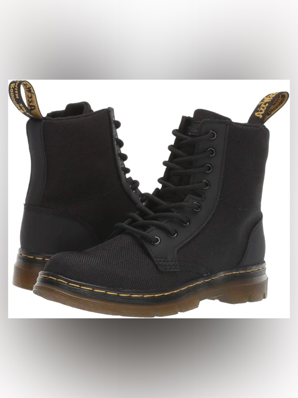 Dr Martens Combs J Combat Lace Up Black Canvas Boots Youth Kids Size US 2